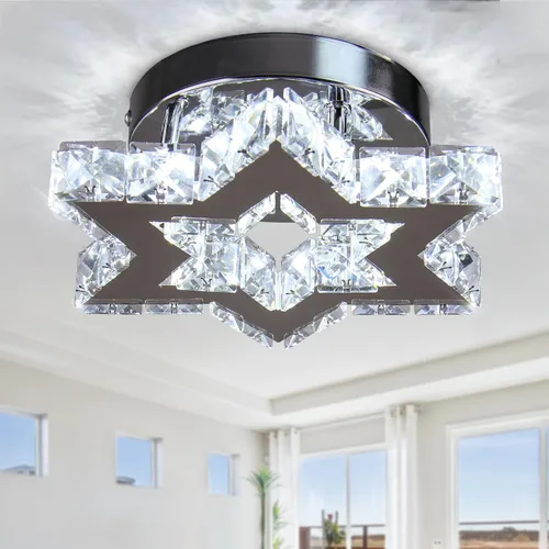 Miniatura 10 de Mini Lámpara de Araña LED de Cristal - Lámpara de Techo Empotrada Regulable Moderna con Control Remoto - Pequeña Lámpara de Araña de Estrella
