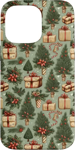 Miniatura 21 de Vintage Christmas Theme Holiday Trees, Presents, Teal, Bows Case for iPhone 17