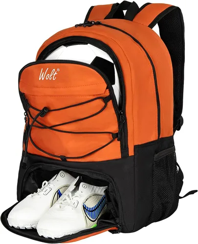 Miniatura 8 de WOLT - Mochila para balón de fútbol juvenil, bolsa deportiva con soporte para balón y compartimento para zapatos, para fútbol, fútbol americano