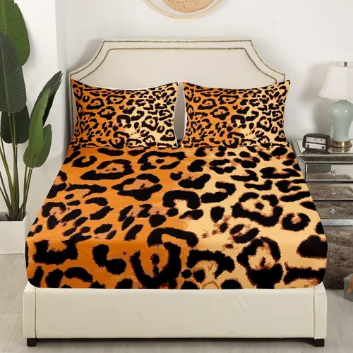Miniatura 28 de Juego de sábanas con estampado de manchas de piel de cheetah abstracto, sábana bajera tamaño individual para niños, niñas y mujeres, decoración