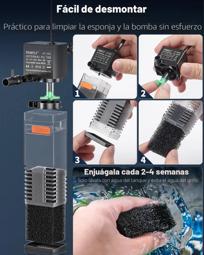 Miniatura 6 de Pawfly Filtro Interno de Acuario, Filtro de Potencia Sumergible con Bomba de Agua de 55 GPH para Filtración, Circulación y Oxigenación de Tanques