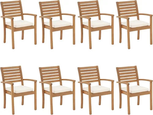 Miniatura 8 de OC Orange-Casual Juego de 2 sillas de comedor apilables para patio, sillas de madera de acacia para exteriores con reposabrazos y cojín de tela Beige
