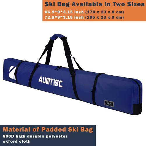 Miniatura 2 de AUMTISC Bolsa de esquí individual acolchada para transportar esquís bolsillo con asa ajustable 170 72.8 in azul-72.8 in