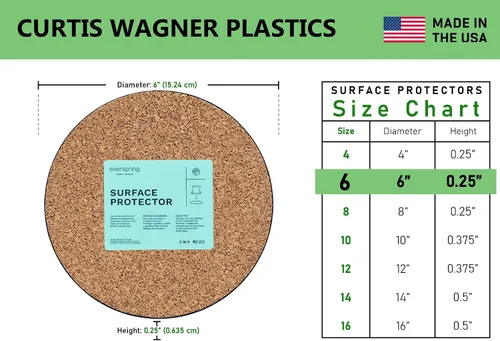Miniatura 4 de Curtis Wagner Plastics Corp. MC-600 - Tapete de corcho para plantas (6 pulgadas de diámetro, 5 unidades) – Posavasos redondos de corcho