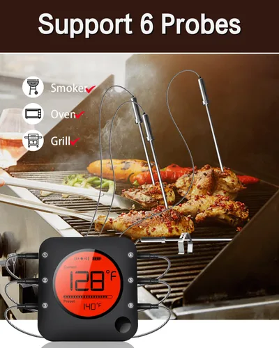 Miniatura 7 de BFOUR Termómetro de carne inalámbrico Bluetooth, termómetro digital LCD para carne con doble sonda, termómetro remoto inalámbrico para ahumador