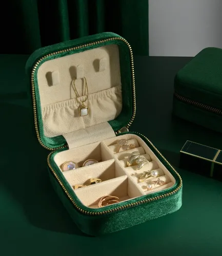 Miniatura 4 de TAIMY Joyero de viaje de terciopelo de felpa, pequeño estuche de joyería de viaje, mini cajas organizadoras de viaje portátiles para anillos