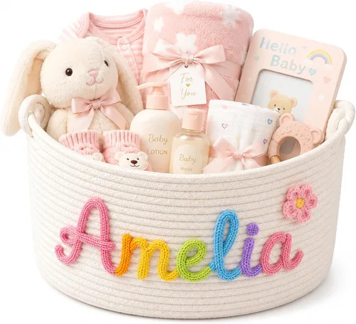 Miniatura 10 de Cesta de regalo personalizada para bebé, cesta de regalo personalizada para baby shower, cesta de bebé con nombre personalizado, set de regalo