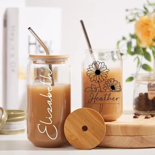Miniatura 2 de Mostop Vaso de café helado personalizado con tapas y pajitas, vaso de flor de nacimiento personalizado, regalo para el día de la madre y cumpleaños