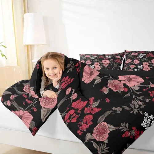 Miniatura 6 de Erosebridal Juego de edredón de flores tamaño individual, ropa de cama floral roja para el día de San Valentín para mujeres y niñas