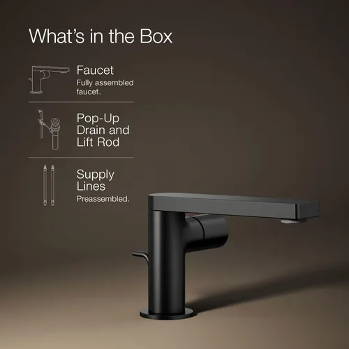 Miniatura 13 de Kohler 73050-7-BL Composed Grifo de lavabo de baño con mango cilíndrico, 1.2 gpm, negro mate