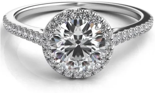 LEMON GRASS Anillo de compromiso de diamantes con halo redondo de 1.22 qt con banda pavé en plata de ley con circonita cúbica transparente, tamaño