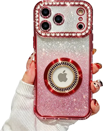 Miniatura 17 de Losin Funda magnética compatible con iPhone 15 Pro Max con purpurina compatible con MagSafe Funda de lujo con diamantes de imitación con logotipo