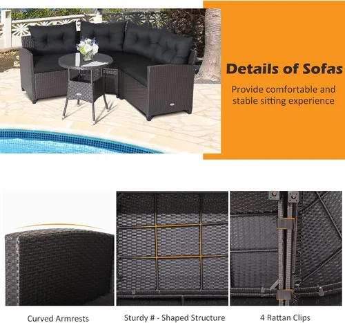 Miniatura 8 de Tangkula Juego de sofá modular de 4 piezas, media luna para todo tipo de clima, juego de muebles de patio esquineros resistentes con mesa auxiliar