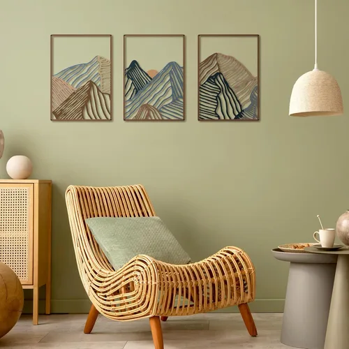Miniatura 7 de Peryiter 3 piezas de arte de pared de metal, decoración de paisaje de montaña, decoración para colgar en la pared para sala de estar, abstracto