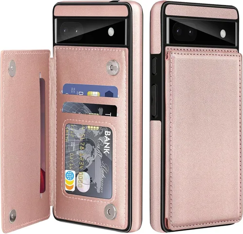 Miniatura 24 de Bizzib para Google Pixel 6A Funda de cuero tipo cartera con tarjetero, cubierta tipo libro con pata de pie, cierre magnético, funda protectora a