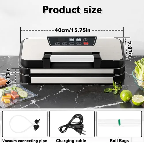 Miniatura 5 de Máquina selladora al vacío, potente sellador automático de alimentos de 95 Kpa, cortador integrado y almacenamiento de bolsas, pantalla de progreso