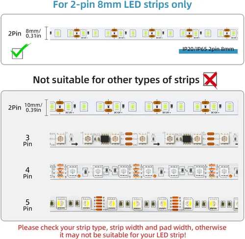 Miniatura 5 de RGBZONE 10 conectores de tira LED de 2 pines, 0.315 in de ancho, sin cables, sin cables, sin soldadura, conector rápido para tiras de luz LED de un