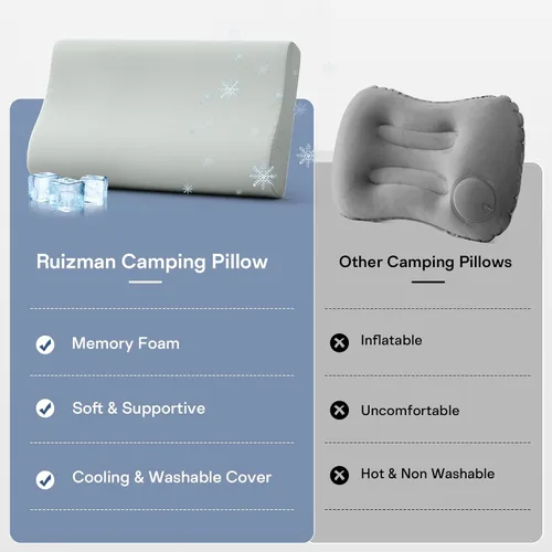 Miniatura 8 de Almohada de viaje de espuma viscoelástica – Almohadas de camping refrescantes para dormir 2 alturas – Pequeña almohada de espuma viscoelástica
