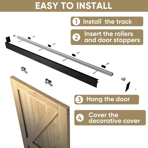 Miniatura 6 de JUBEST Kit de rieles de hardware para puerta corredera de granero de 5 pies, hardware de riel de caja de aleación de aluminio para puerta de madera