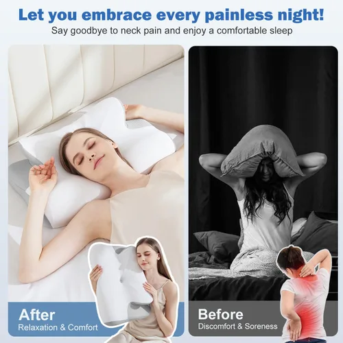 Miniatura 6 de Almohada cervical para dormir – Almohada ergonómica refrescante de espuma viscoelástica para aliviar el dolor de cuello, suave y elástica, alivia