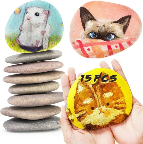 Mezchi Paquete de 15 rocas de río planas extra grandes, piedras de pintura lisas de 3.1 a 4.7 pulgadas, kit de pintura de roca para manualidades y