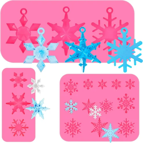 Miniatura 5 de Patelai 3 moldes de resina de copo de nieve de 17 tamaños variables, moldes de resina epoxi de silicona para fondant de invierno, velas