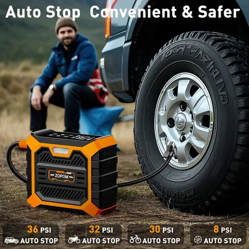 Miniatura 3 de Inflador de neumáticos, compresor de aire portátil DC 12 V, compresor de aire portátil con manómetro digital bomba de aire para neumáticos de Naranja