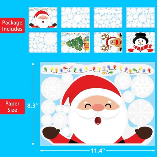 Miniatura 2 de Funnlot Calcomanías navideñas para ventana, 262 piezas: multicolor, modernas, contemporáneas calcomanías de vinilo para ventanas, vidrio