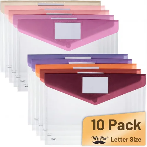 Miniatura 10 de Mr. Pen - Sobres de plástico transparente, paquete de 10, tamaño A4, tamaño carta, coloridas carpetas transparentes para documentos, sobres
