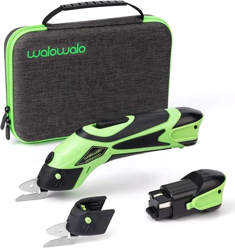walowalo Tijeras eléctricas de tela, 2 baterías recargables, 2 cuchillas para manualidades, costura, cartón, álbumes de recortes, cuero, 4V, iones