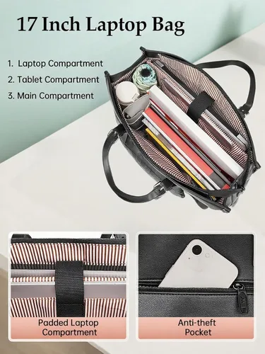 Miniatura 5 de MATEIN - Bolsa de mano para laptop de 17 pulgadas para mujer con compartimento para el almuerzo, maletín de trabajo convertible de piel sintética