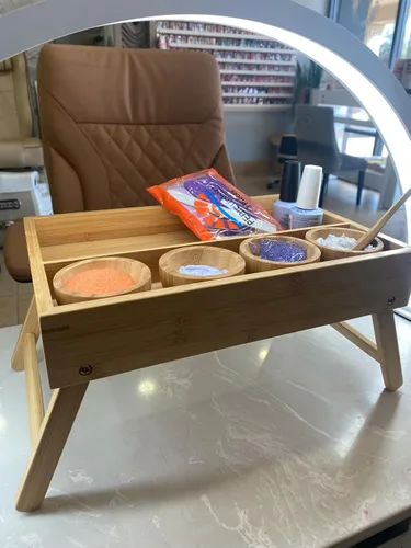 Miniatura 2 de Bandeja de spa de pedicura con patas hecha de bambú 12.2 in x 8.3 in x 2.0 in (patas 5.3 in)
