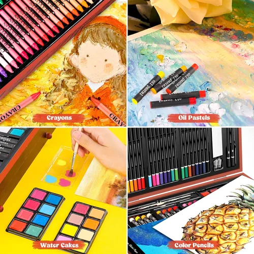Miniatura 4 de Caliart Suministros de arte, paquete de 153 piezas de arte de lujo en estuche de madera, kits de pintura de dibujo para manualidades con 2 blocs