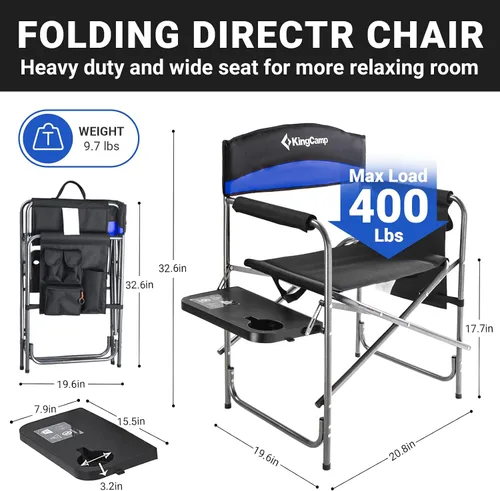 Miniatura 3 de KingCamp 2-Pack Silla de Camping para Directores con Asientos Plegables y Acolchados Portátiles, Azul Negro/Azul Real