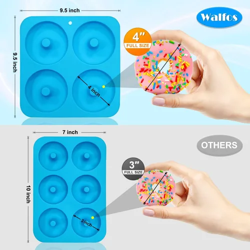Miniatura 3 de Walfos Molde de Silicona para Donas de Tamaño Completo para Hornear - Juego de Sartén de Silicona para Donas de 4 Pulgadas de Tamaño Grande para 4