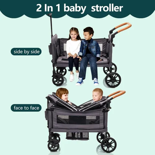 Miniatura 6 de Cochecito de lujo para 2 niños y carga - Ligero plegable de viaje todo terreno doble vagón para recién nacidos y niños pequeños con arnés de 5 Gris