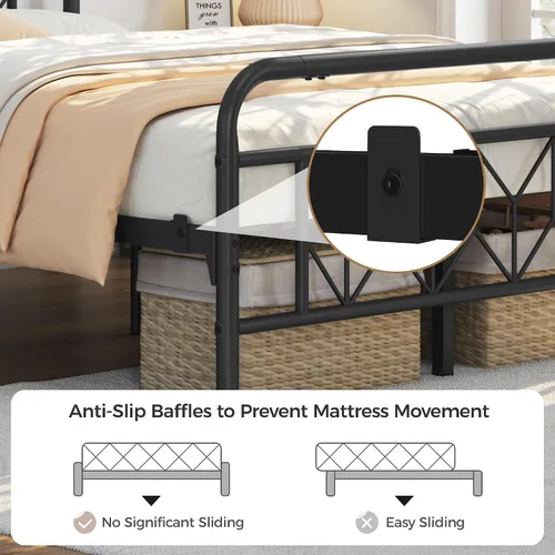 Miniatura 6 de Topeakmart Base de cama matrimonial con cabecera de estilo vintage, base de colchón, no necesita somier, almacenamiento debajo de la cama, soporte
