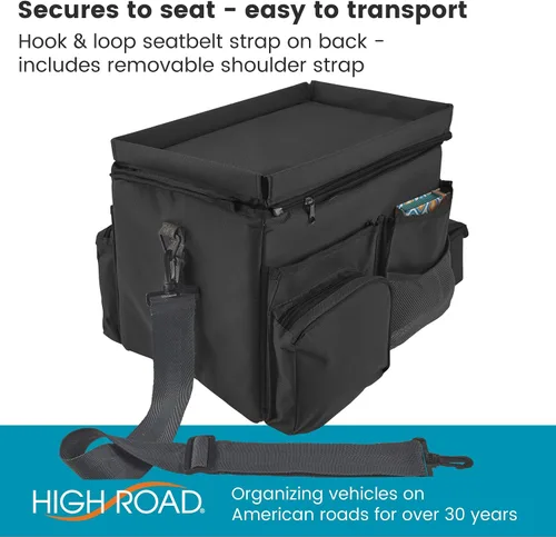 Miniatura 7 de High Road CarHop - Organizador de asiento delantero para automóvil con soporte para tazas, bandeja para asiento del pasajero y compartimento