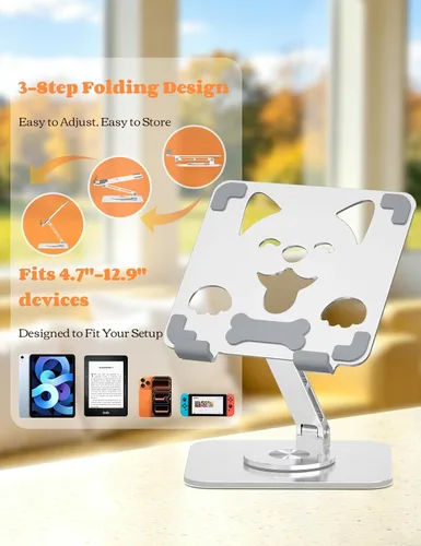 Miniatura 2 de Aoviho Soporte ajustable para tablet iPad – Soporte de escritorio de aluminio giratorio de 360°, soporte plegable y estable para iPad Pro 12.9/11