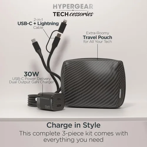 Miniatura 2 de Cargador de pared USB-C GaN de 30 W, bolsa de viaje, cable USB-C y Lightning 2 en 1, kit de cable de carga súper rápido para iPhone, iPad, teléfonos