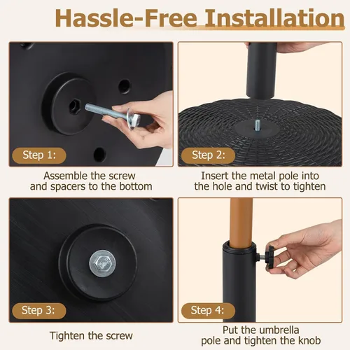 Miniatura 4 de Tangkula Base redonda para paraguas, 21 libras de polietileno de alta densidad resistente con perilla ajustable, 2 adaptadores, para postes de 1.5 a