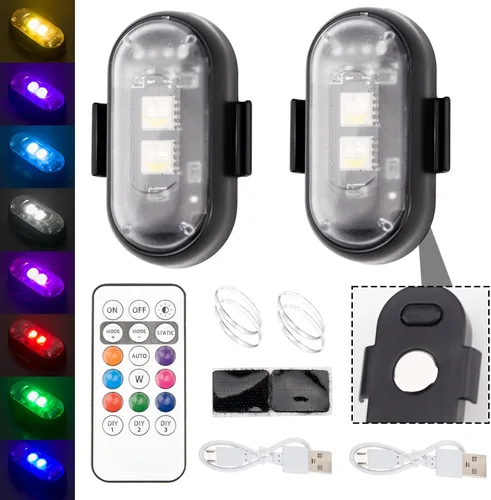 2 piezas de luces estroboscópicas LED inalámbricas con control remoto, luces LED mini impermeables USB de 8 colores, luces LED de advertencia