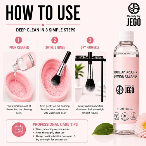 Miniatura 3 de JEGO Solución limpiadora de brochas de maquillaje, limpiador de esponjas, limpiador líquido para brochas de maquillaje, solución hipoalergénica y a