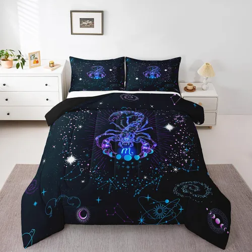 Miniatura 8 de Aries Bedding - Juego de edredón tamaño individual de nebulosa hippie y astrología del zodiaco trippy, juegos de ropa de cama y colecciones