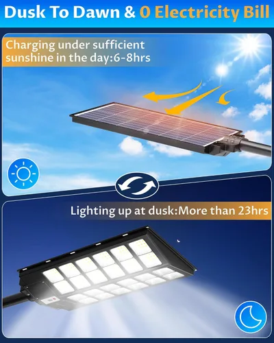 Miniatura 2 de Gefolly SL-9800W Luces solares de calle para exteriores, luz comercial de estacionamiento de 860000 lm, luz de inundación LED de seguridad IP67