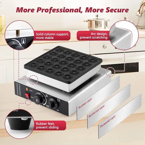 Miniatura 5 de LANUEVA Mini panquequera holandesa con receta, 25 piezas de 1.8 pulgadas, máquina de panqueques eléctrica con revestimiento antiadherente, acero