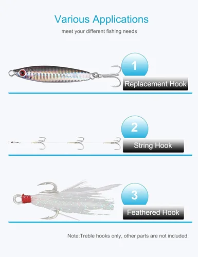 Miniatura 6 de Ganchos agudos para agua salada, 4 veces extra fuertes, de acero de alto carbono, resistentes a la corrosión, ganchos triples de pesca, ganchos