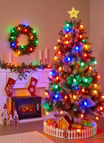 Miniatura 5 de Luces LED vintage C9 de Navidad para exteriores, luces de cadena C9 de 150 pies con 75 bombillas C9 irrompibles, luces comerciales impermeables