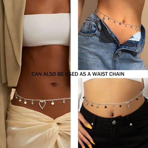 Miniatura 4 de Collar largo de cadena de plata para mujer, colgante bohemio, cadena de suéter con perlas de cristal, collares de cuentas de moda, joyería de plata