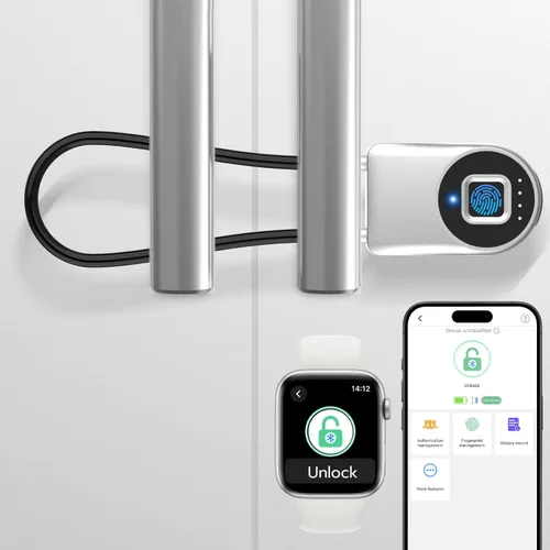 eLinkSmart - Cerradura de cable de huellas dactilares, cerraduras para nevera con control de aplicación Bluetooth, candado inteligente biométrico
